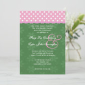 Roze poka Dots Green en Ribbon Edge Wedding Kaart (Staand voorkant)