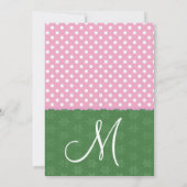 Roze poka Dots Green en Ribbon Edge Wedding Kaart (Achterkant)