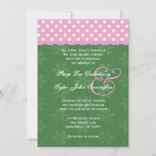 Roze poka Dots Green en Ribbon Edge Wedding Kaart