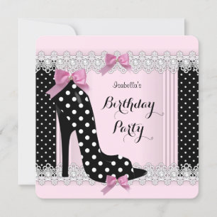 Roze poka Dots High Hiel Birthday Party Kaart