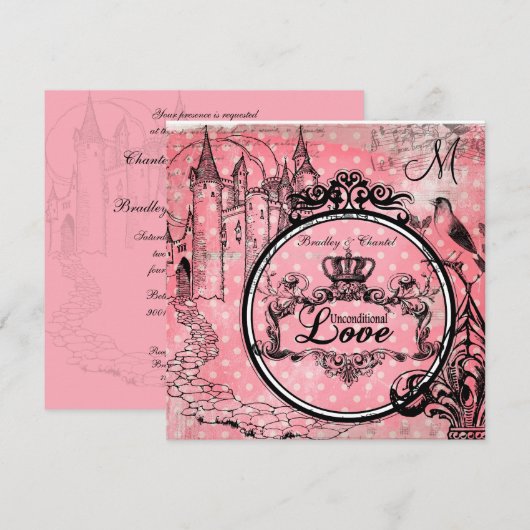 Roze poka Dots onvoorwaardelijk Love Wedding Invit Kaart (Voorkant / Achterkant)