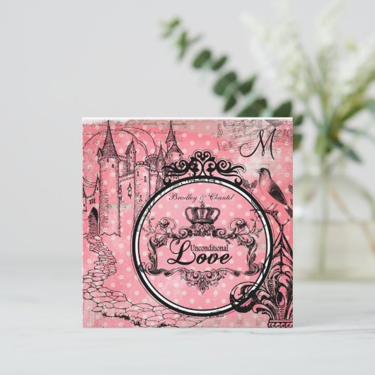 Roze poka Dots onvoorwaardelijk Love Wedding Invit Kaart (Staand voorkant)