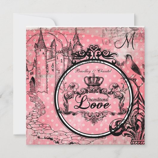 Roze poka Dots onvoorwaardelijk Love Wedding Invit Kaart (Voorkant)