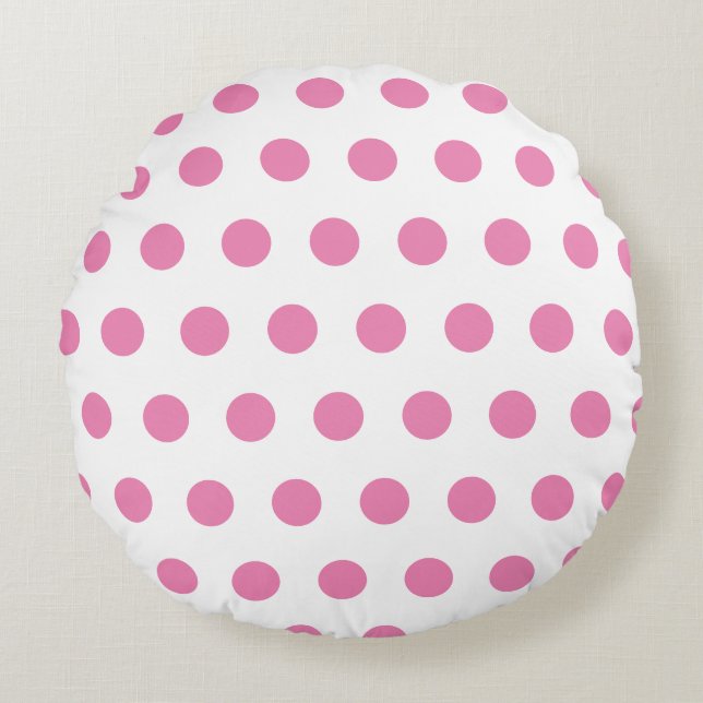 Roze poka dots patroon op witte ronde kussen (Voorkant)