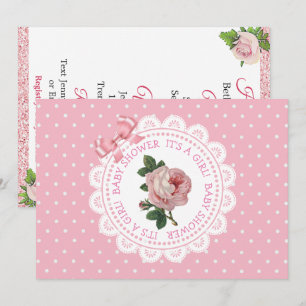 Roze poka Dots Roos Girl's Baby shower Uitnodiging