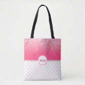 Roze poka Dots & Silver Glitter Drips Monogramed Tote Bag (Voorkant)