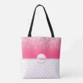 Roze poka Dots & Silver Glitter Drips Monogramed Tote Bag (Achterkant)