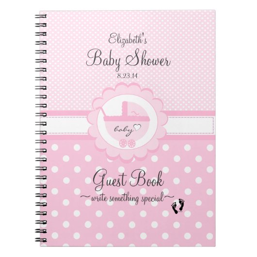 Roze poka gedateerd Baby shower Guest Book Notitieboek (Voorkant)