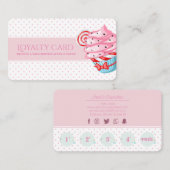 Roze poka-stippen cupcake schattig klantenkaartje (Voorkant / Achterkant)
