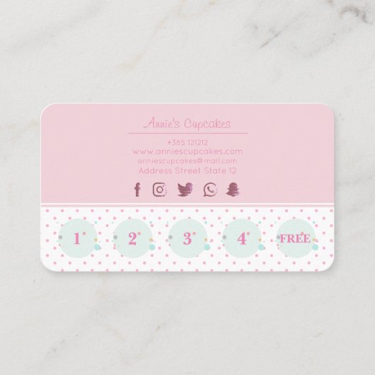 Roze poka-stippen cupcake schattig klantenkaartje (Achterkant)