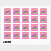 Roze pokadot Butterfly Vierkante Sticker (Vel)