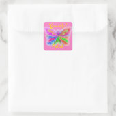 Roze pokadot Butterfly Vierkante Sticker (Tas)