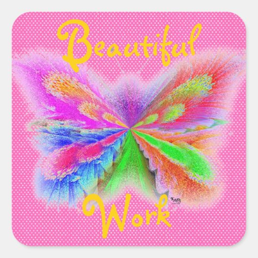 Roze pokadot Butterfly Vierkante Sticker (Voorkant)