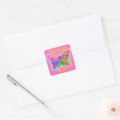 Roze pokadot Butterfly Vierkante Sticker (Envelop)