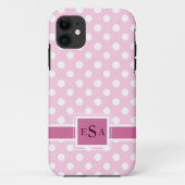 Roze pokadot Monogram Cute Modern Case-Mate iPhone Case (Achterkant)