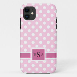 Roze pokadot Monogram Cute Modern Case-Mate iPhone Case