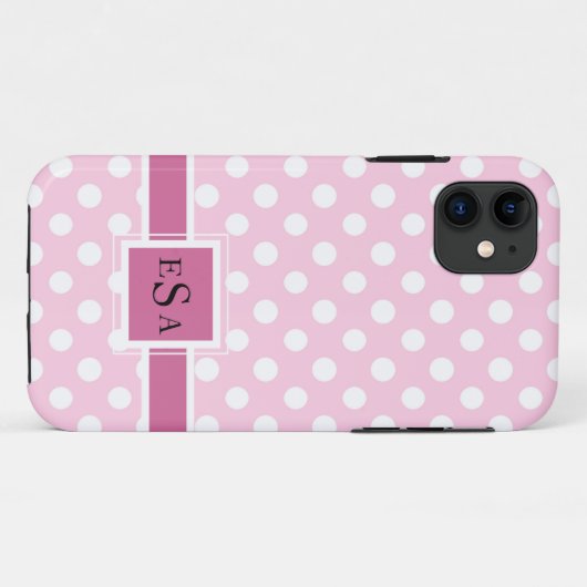 Roze pokadot Monogram Cute Modern Case-Mate iPhone Case (Achterkant (horizontaal))