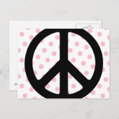 Roze pokadots met zwart vredessymbool briefkaart (Voorkant / Achterkant)