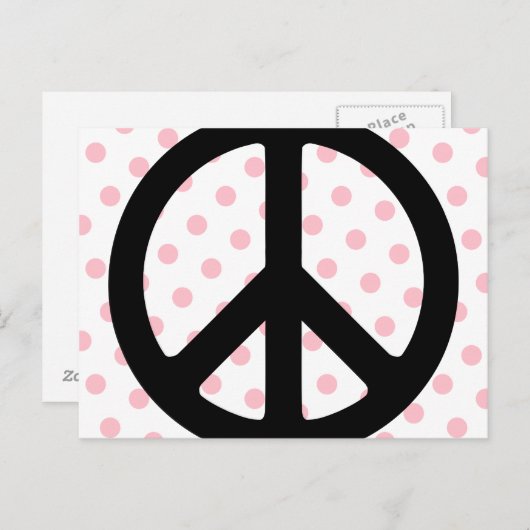 Roze pokadots met zwart vredessymbool briefkaart (Voorkant / Achterkant)