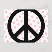 Roze pokadots met zwart vredessymbool briefkaart (Voorkant)