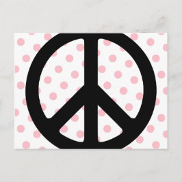 Roze pokadots met zwart vredessymbool briefkaart
