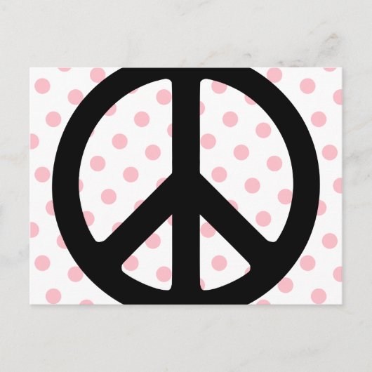 Roze pokadots met zwart vredessymbool briefkaart (Voorkant)