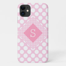 Roze pokadots Monogram Girly Modern Simple