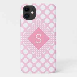 Roze pokadots Monogram Girly Modern Simple Case-Mate iPhone Case