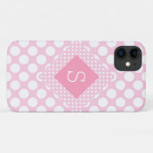 Roze pokadots Monogram Girly Modern Simple Case-Mate iPhone Case (Achterkant (horizontaal))