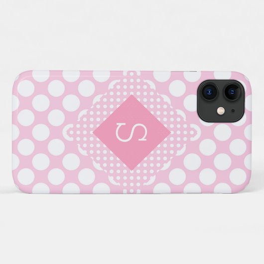 Roze pokadots Monogram Girly Modern Simple Case-Mate iPhone Case (Achterkant (horizontaal))