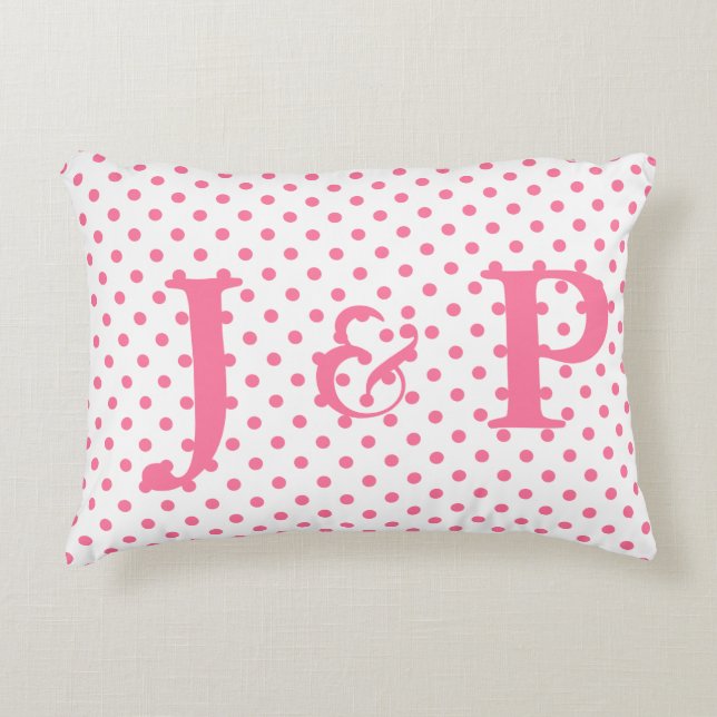 Roze pokadots Monogrammed Accent Pillow Kussen (Voorkant)