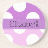 Roze pokadots, Paarse polawdots, Jouw naam Zandsteen Onderzetter (Voorkant)