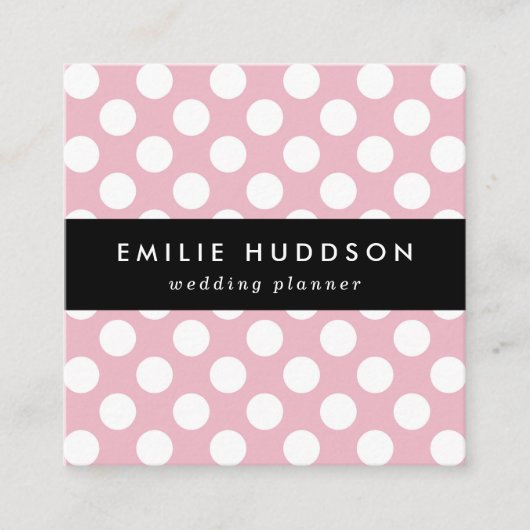 Roze pokadots, poolvlek, Stippen, gedopt Vierkante Visitekaartje (Voorkant)