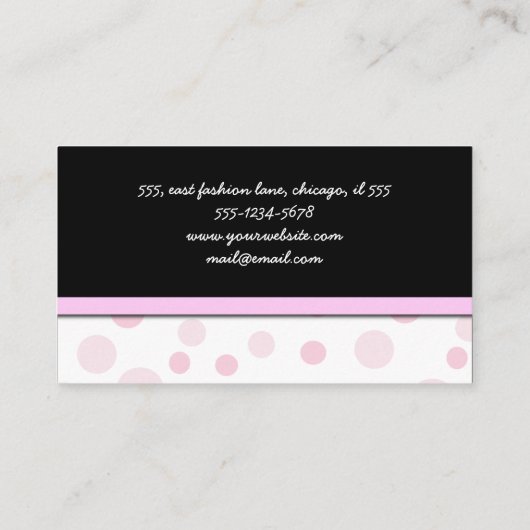 Roze pokadots, poolvlek, Stippen, gedopt Visitekaartje (Achterkant)
