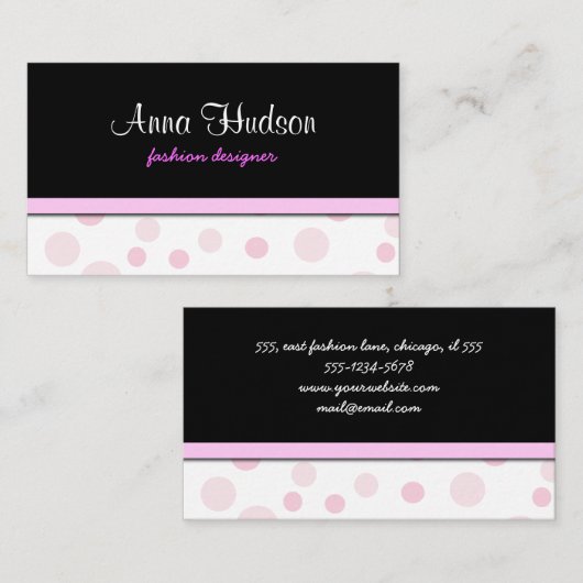Roze pokadots, poolvlek, Stippen, gedopt Visitekaartje (Voorkant / Achterkant)