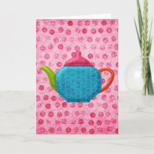 Roze poladots en theepot kaart