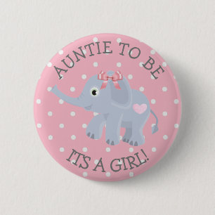 Roze polaire dot olifant tante Baby shower Pin Ronde Button 5,7 Cm