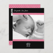 Roze polaire dot op zwarte baby Girl aankondiginge Aankondiging (Voorkant / Achterkant)