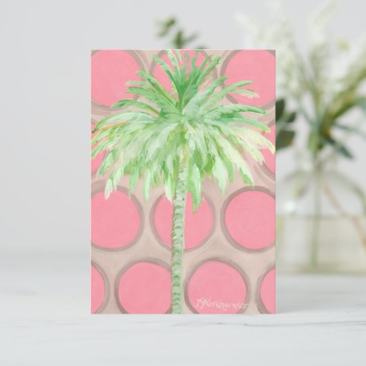 Roze polaire dot palm boomplatte kaart/ uitnodigin kaart (Staand voorkant)