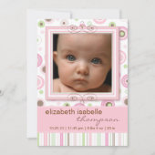  roze polaire dot & Stripes Baby Aankondiging (Voorkant)