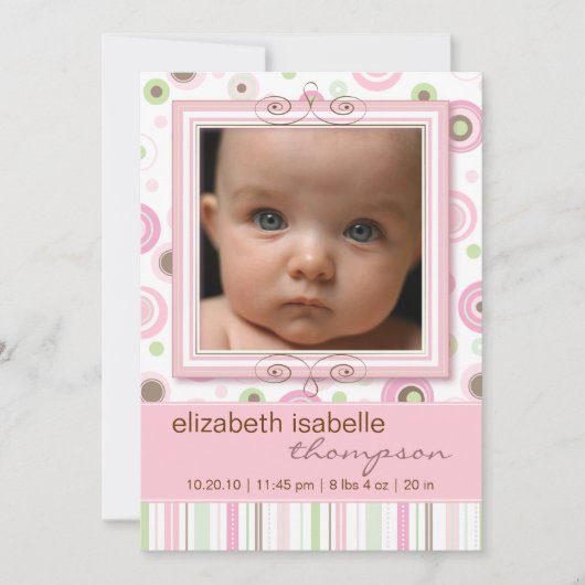 roze polaire dot & Stripes Baby Aankondiging (Voorkant)