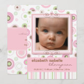 roze polaire dot & Stripes Baby Aankondiging (Voorkant / Achterkant)