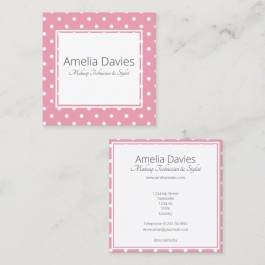  roze polaire dot vierkante visitekaartje (Voorkant / Achterkant)