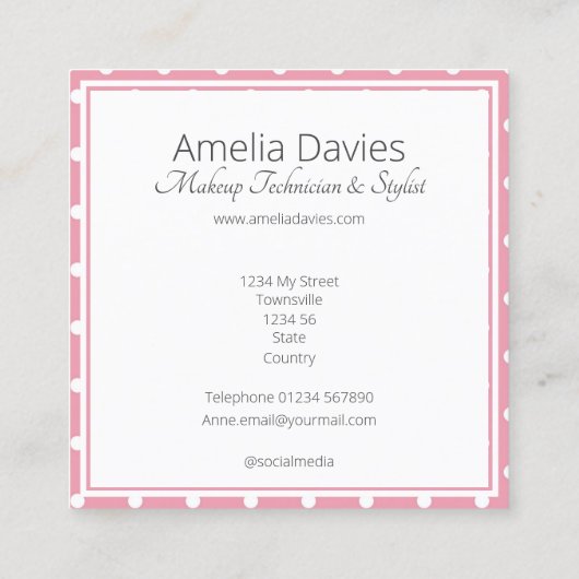  roze polaire dot vierkante visitekaartje (Achterkant)