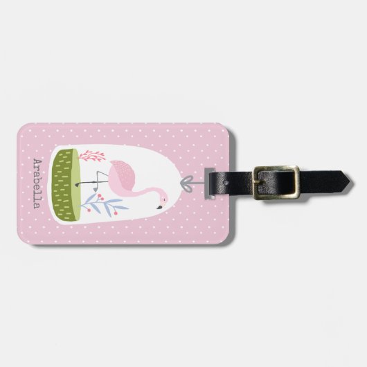 roze polaire stip Flamingo Custom School Bagagelabel (Voorkant horizontaal)