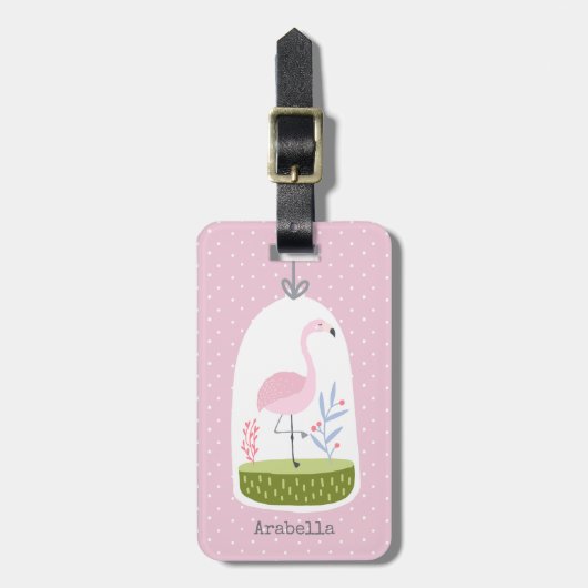 roze polaire stip Flamingo Custom School Bagagelabel (Voorkant verticaal)
