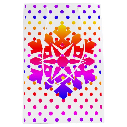 Roze polakstippen, oranje, paarse, blauwe sneeuwvl medium cadeauzakje (Voorkant)