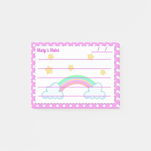 Roze polakstippen, schattige sterren en regenbogen post-it® notes (Voorkant)