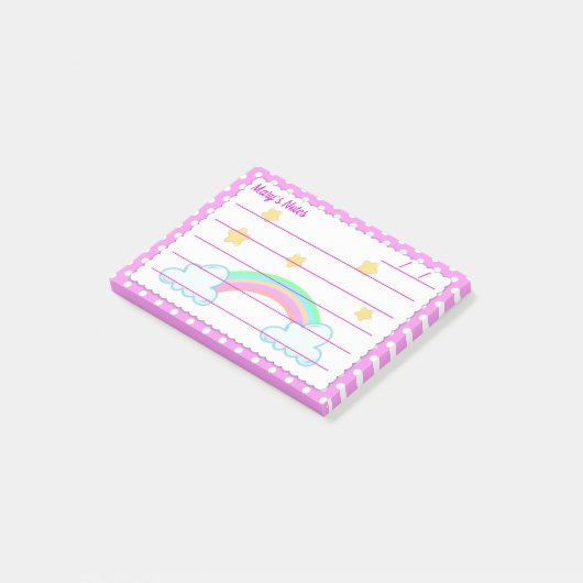 Roze polakstippen, schattige sterren en regenbogen post-it® notes (Schuin)