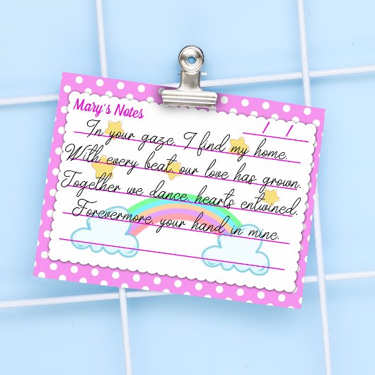 Roze polakstippen, schattige sterren en regenbogen post-it® notes